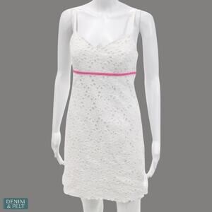 Lilly Pulitzer White Eyelet Lace Mini Dress Pink Trim Floral Lined Size 2